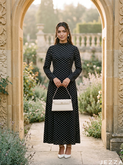 Monochrome Tempo: Polka Dot Long Dress 87762