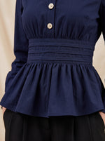 Load image into Gallery viewer, Navy Blue Waist Pleated Hip Top 91821