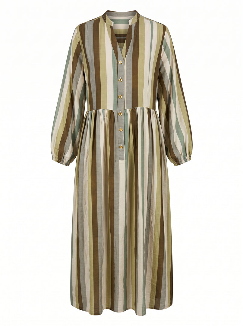 Striped Mandarin Collar Dress 92781