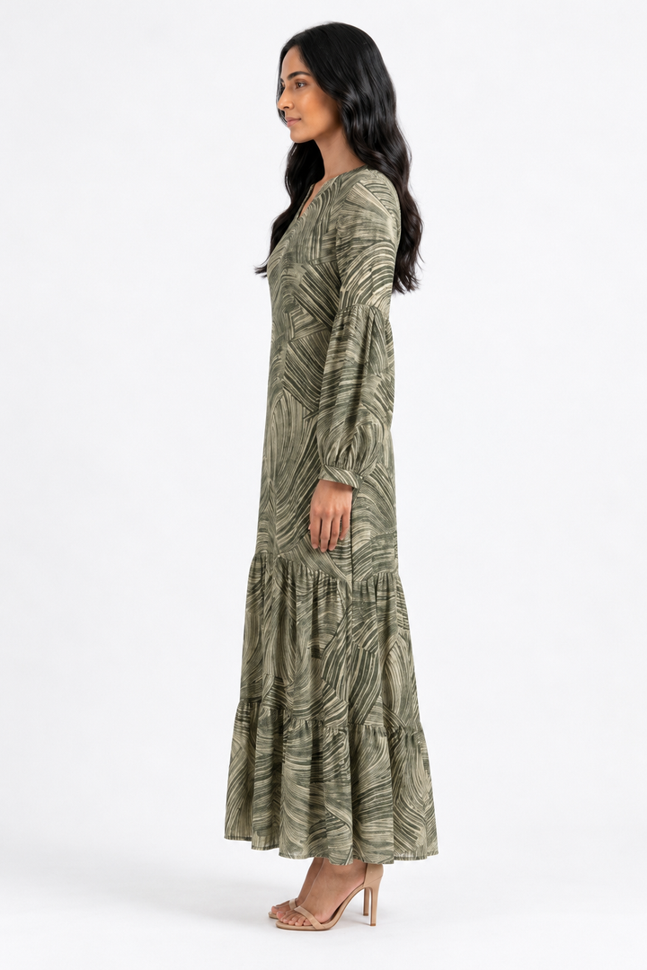 Abstract Geometric Stripe Long Dress 95151