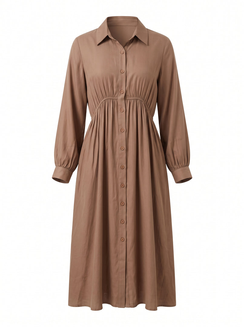 Peanut Brown Collared Midi Dress 87933