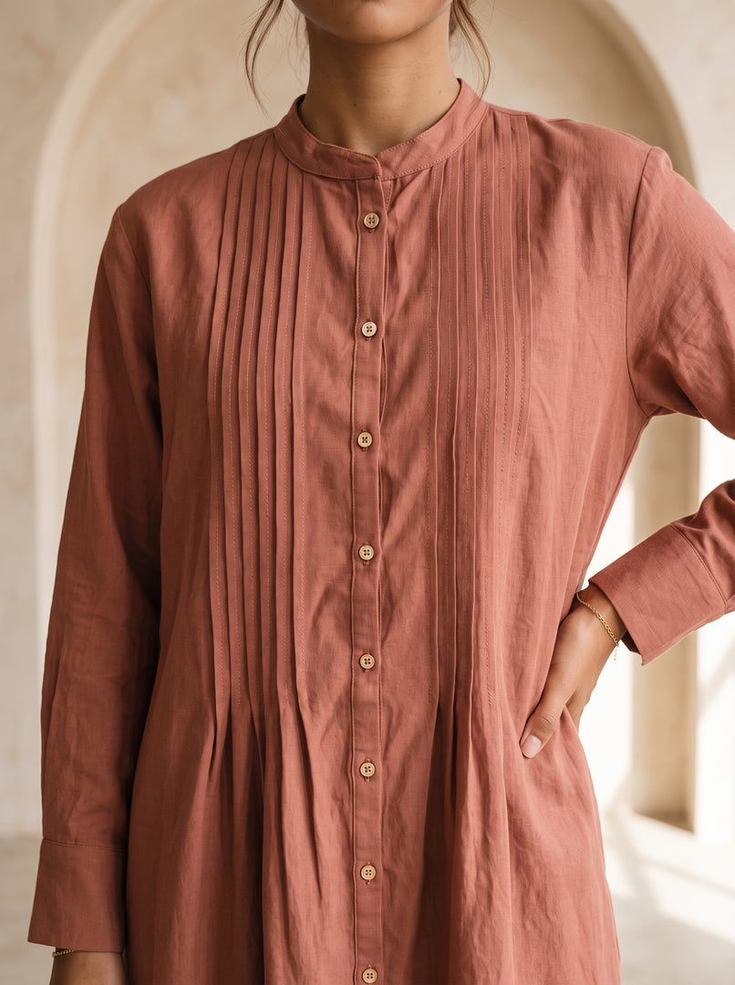Tawny Brown Mandarin Collar Midi Top 94641