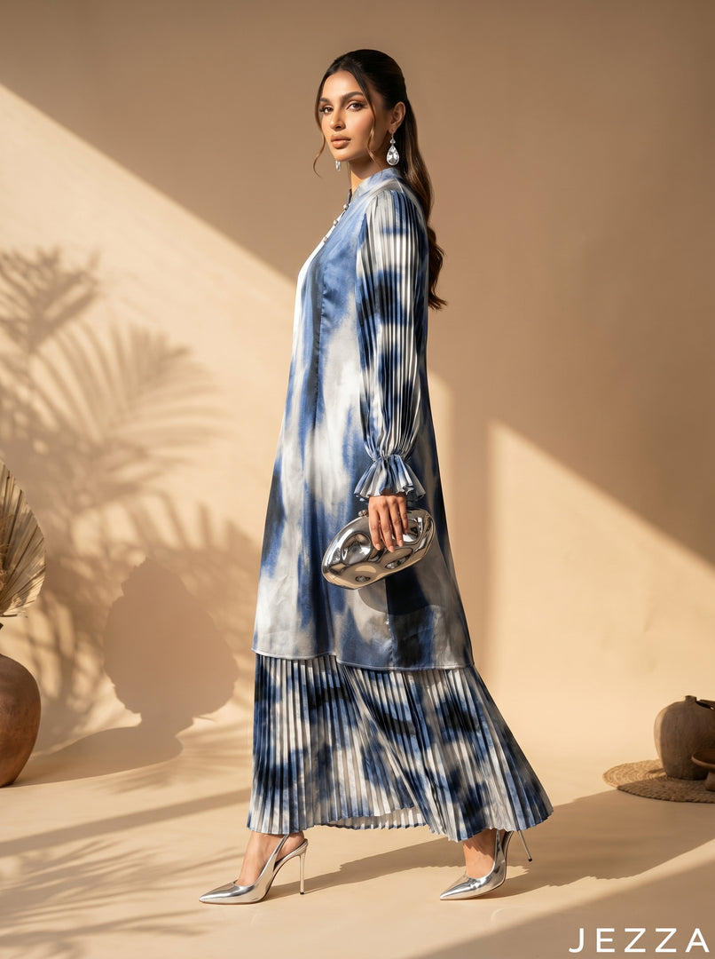 Azure Wash: Satin A-Line Maxi Dress 86642
