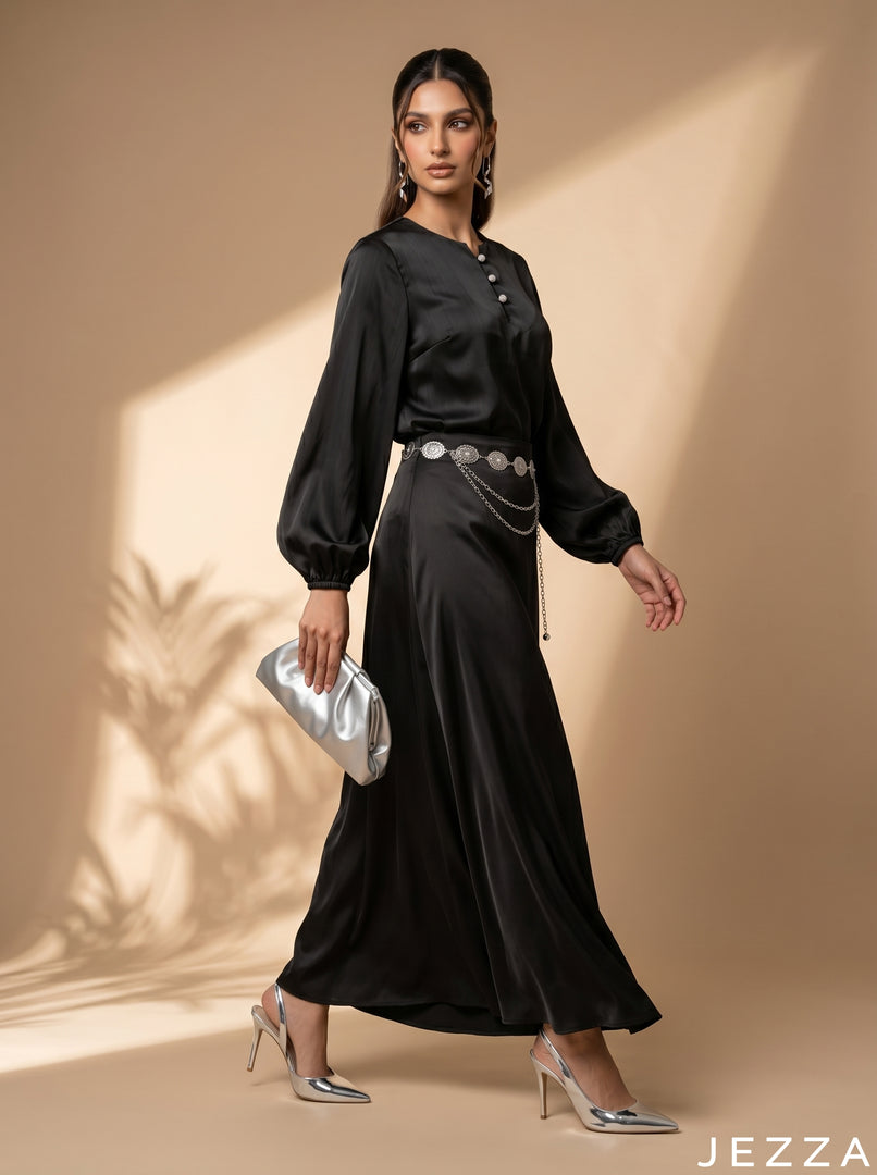 Noir Satin: Skirt & Top Set 82371