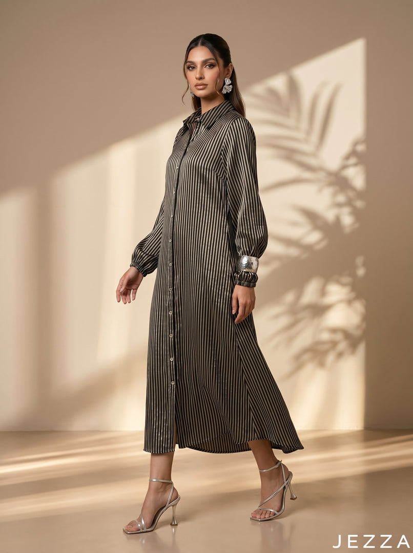 Golden Noir: Striped Midi Shirt Top 86433