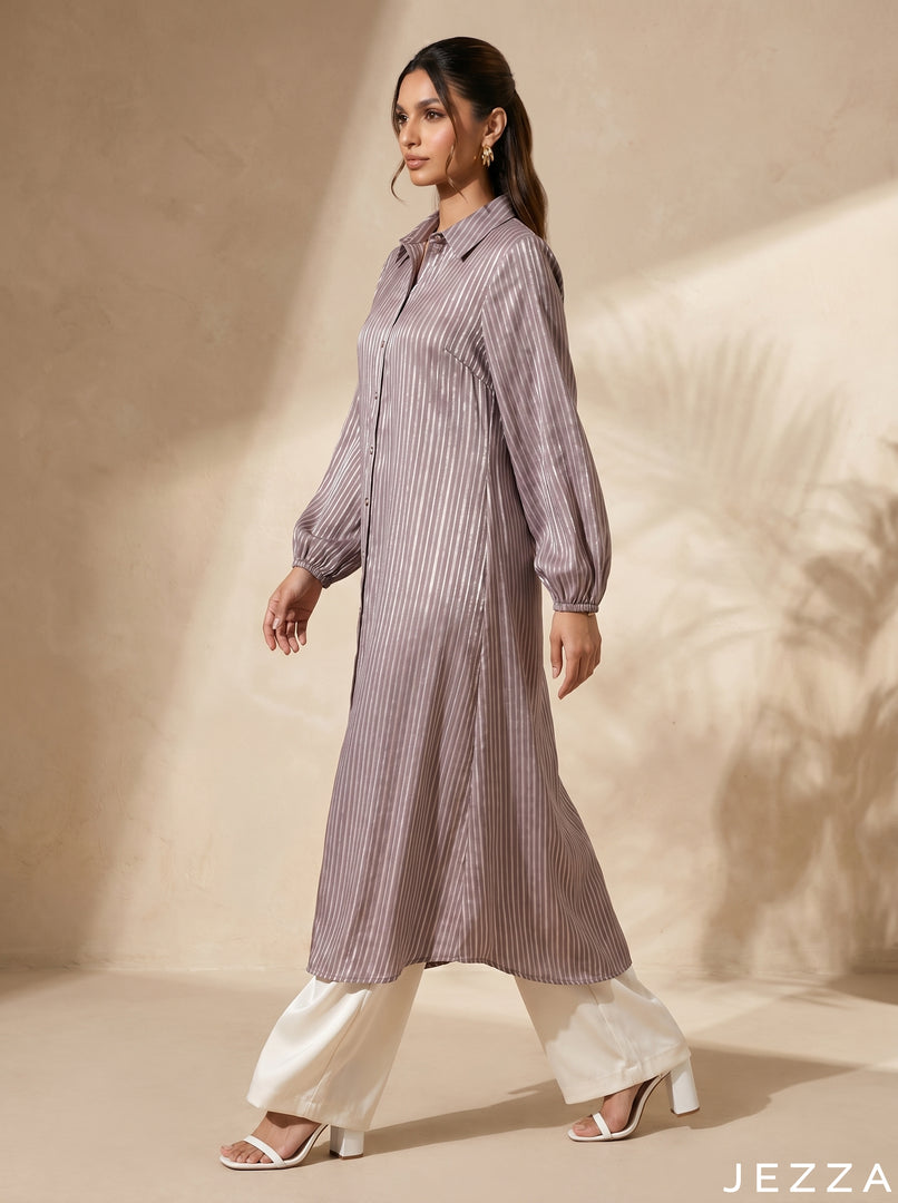 Rose Mist: Striped Midi Shirt Top 86432