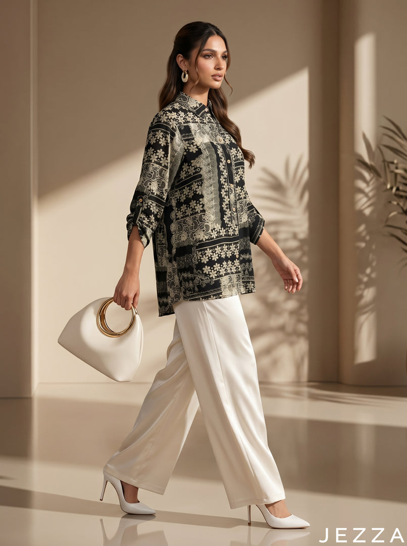 Artful Drape: Tapestry Print Chiffon Top 83871