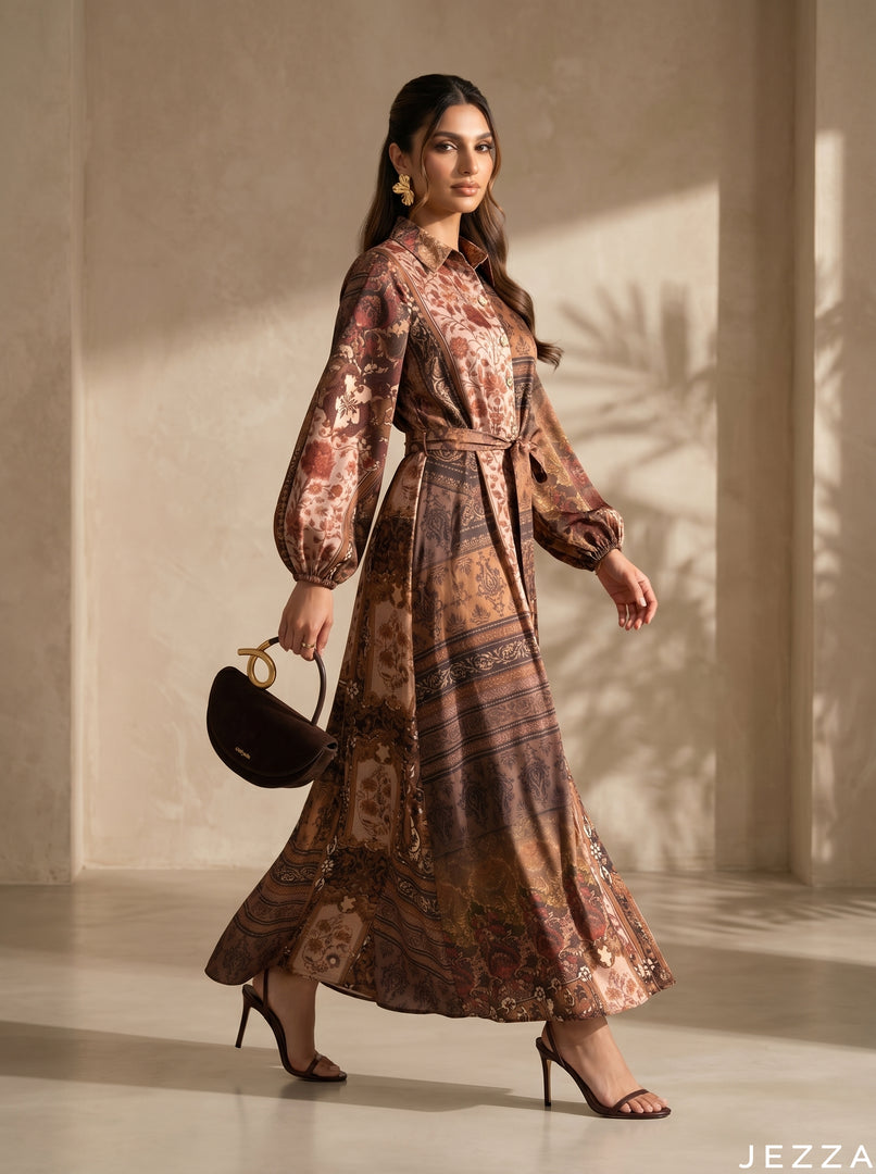 Opulent Fusion: Baroque Patchwork A-Line Dress 88001