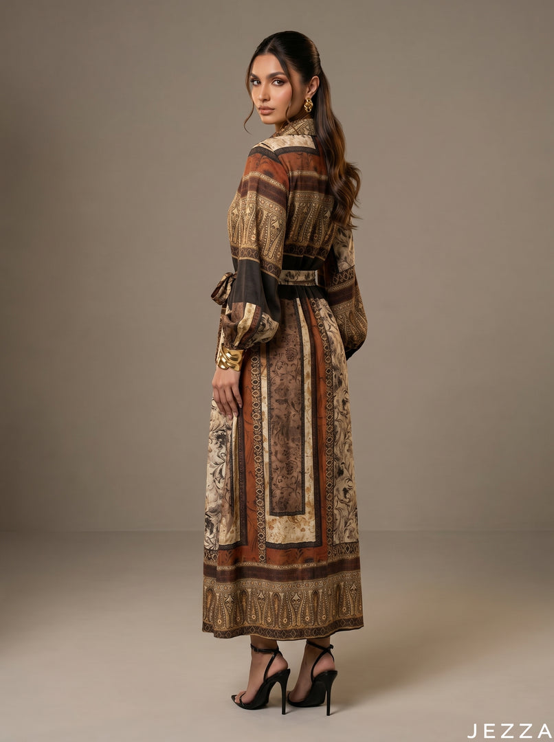 Eclectic Elegance: Patchwork Print A-Line Dress 86201