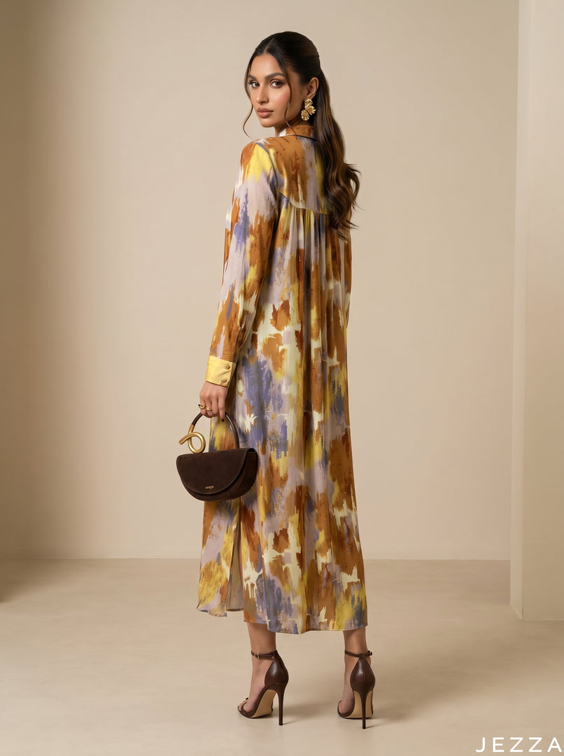 Abstract Canvas: Collared Midi Length Top 83321