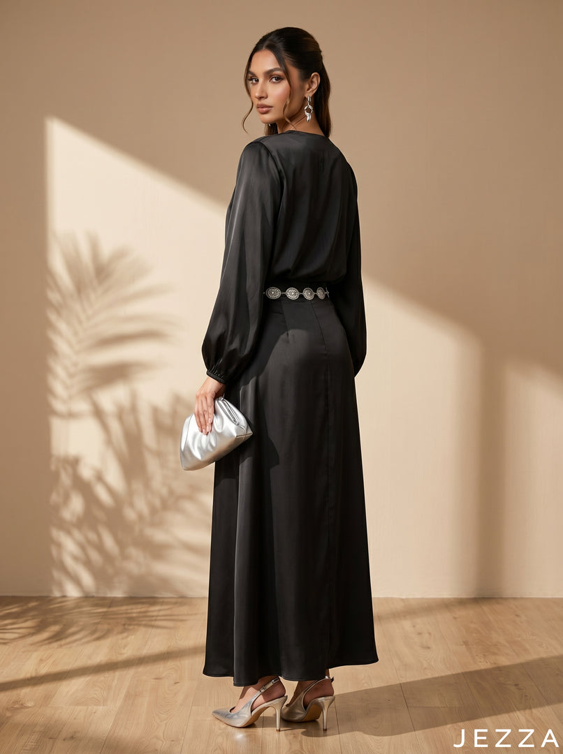 Noir Satin: Skirt & Top Set 82371