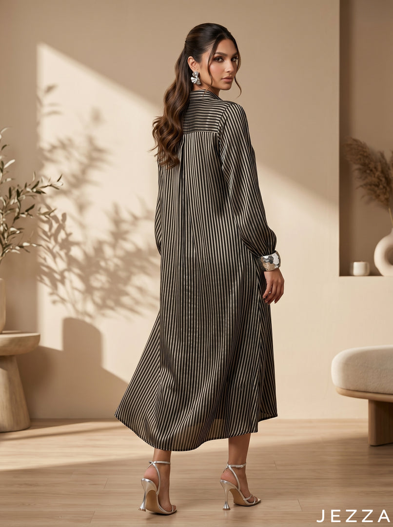 Golden Noir: Striped Midi Shirt Top 86433