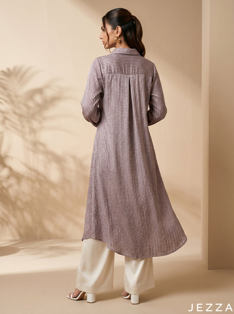 Rose Mist: Striped Midi Shirt Top 86432