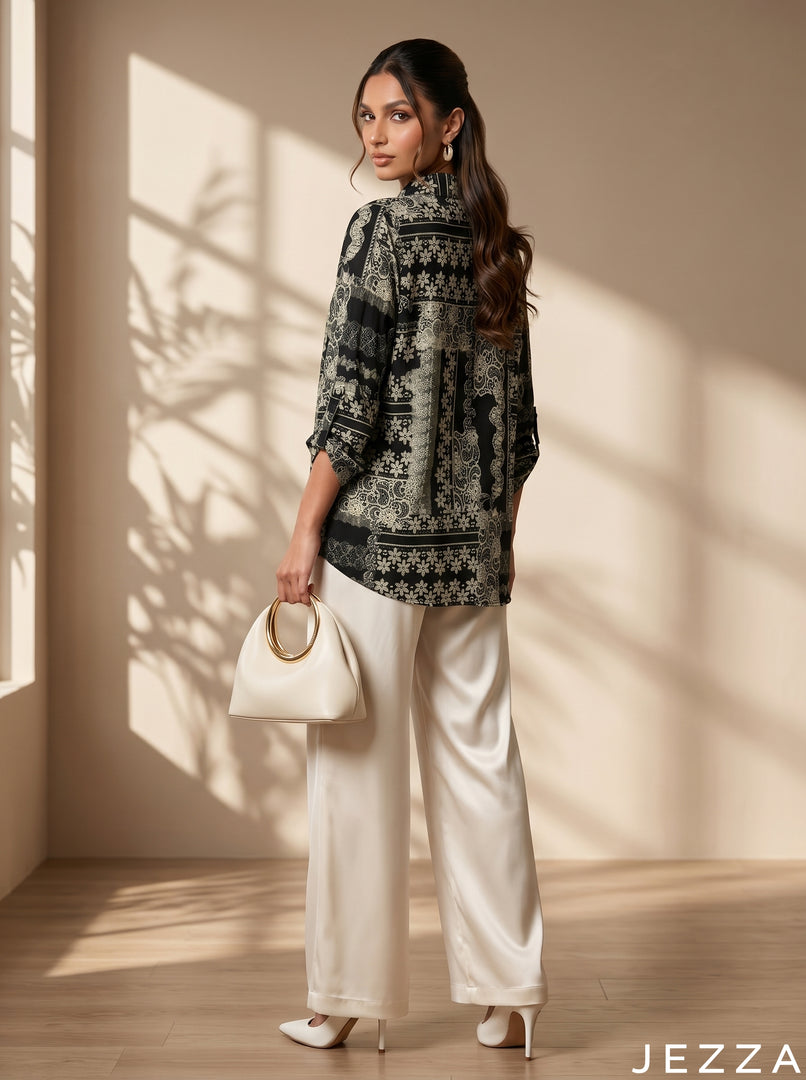Artful Drape: Tapestry Print Chiffon Top 83871