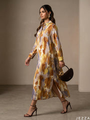 Abstract Canvas: Collared Midi Length Top 83321