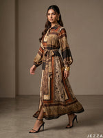 Load image into Gallery viewer, Eclectic Elegance: Patchwork Print A-Line Dress 86201