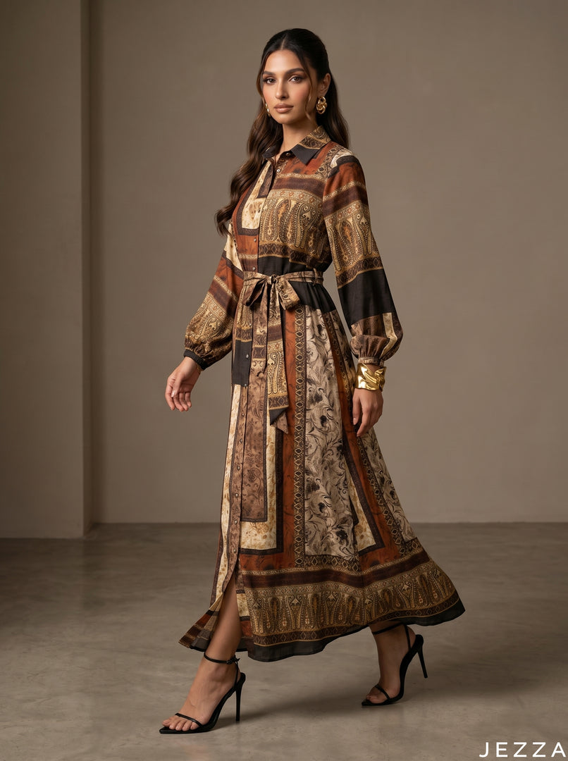 Eclectic Elegance: Patchwork Print A-Line Dress 86201