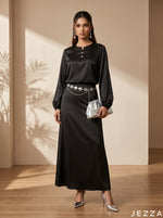Load image into Gallery viewer, Noir Satin: Skirt &amp; Top Set 82371