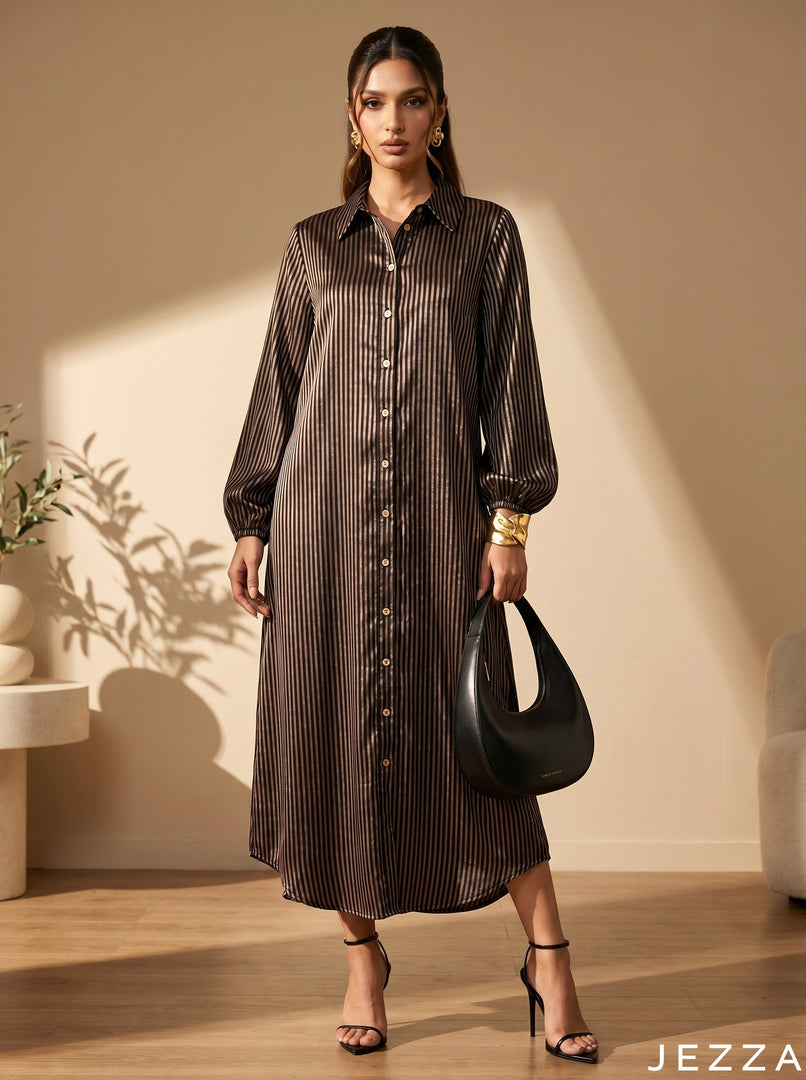 Midnight Rose: Striped Midi Shirt Top 86431