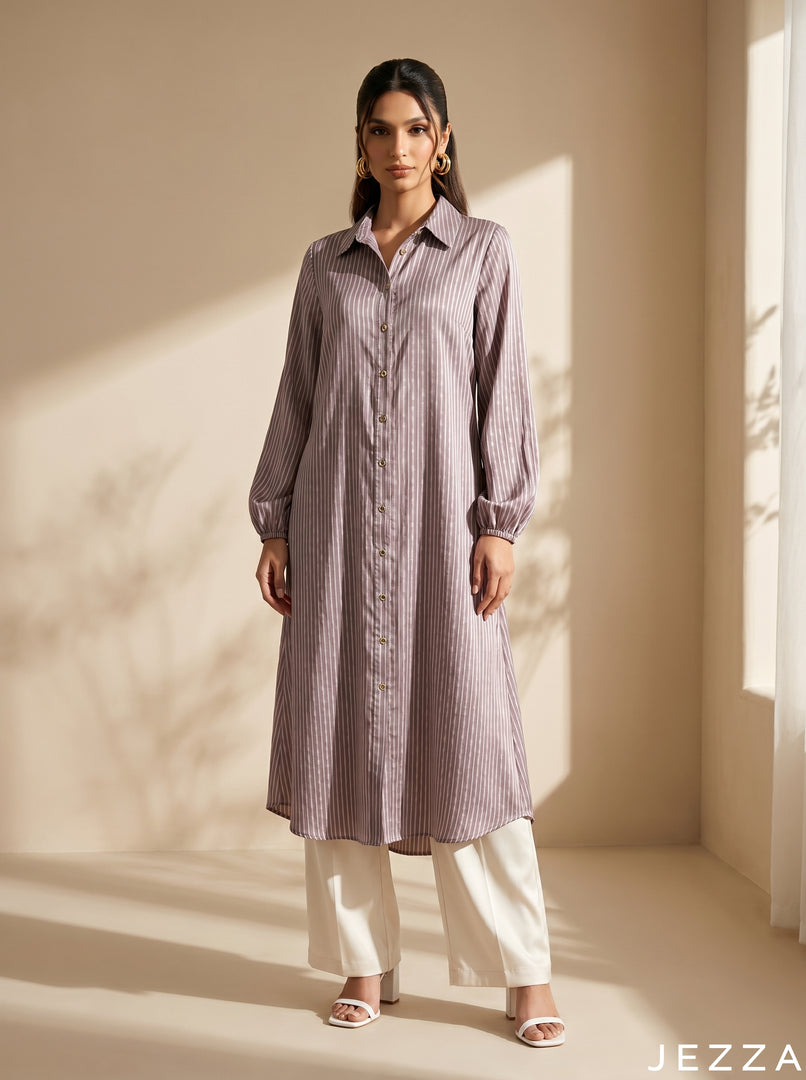 Rose Mist: Striped Midi Shirt Top 86432