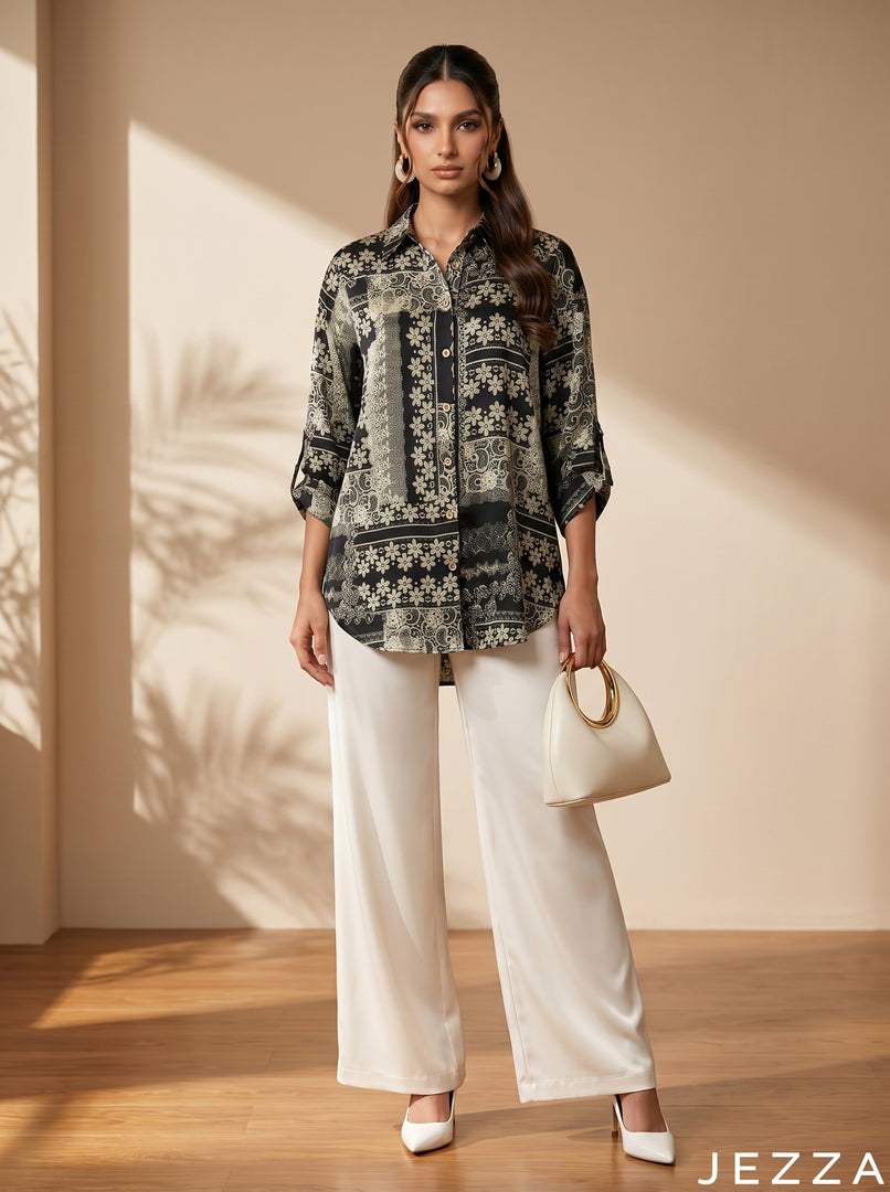 Artful Drape: Tapestry Print Chiffon Top 83871