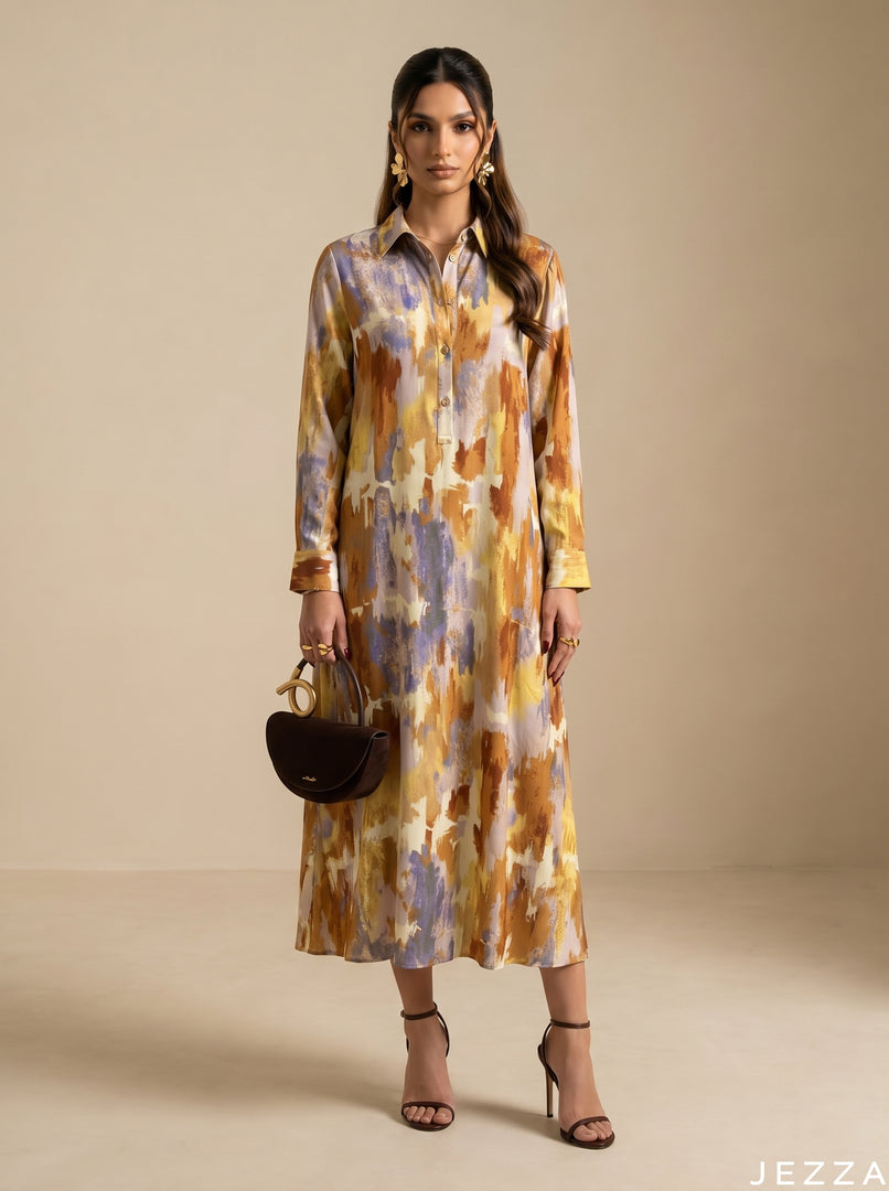 Abstract Canvas: Collared Midi Length Top 83321