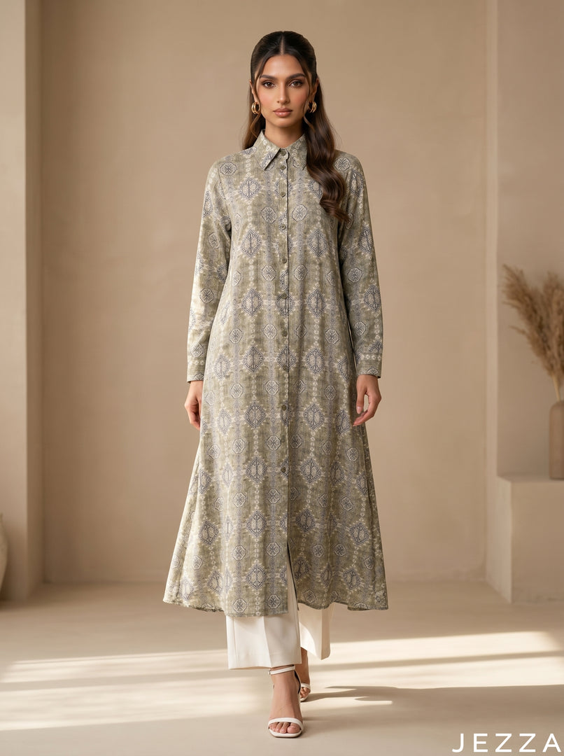 Pattern Muse: Collared Midi Length Top 82351
