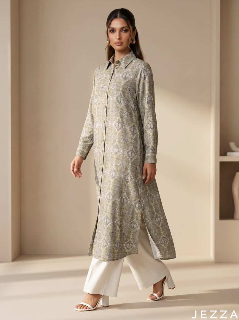 Pattern Muse: Collared Midi Length Top 82351
