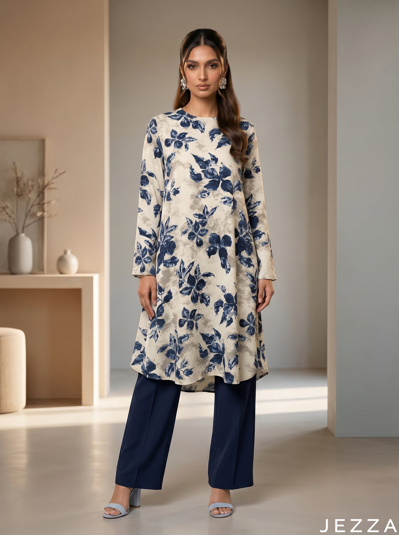 Abstract Flora: Mandarin Collar Knee Top 87031