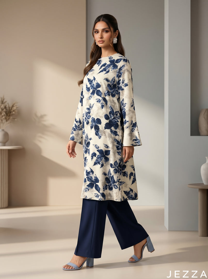 Abstract Flora: Mandarin Collar Knee Top 87031
