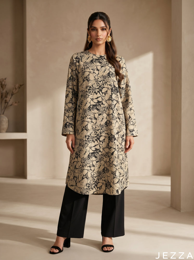 Petal Drift: Mandarin Collar Knee Top 87033