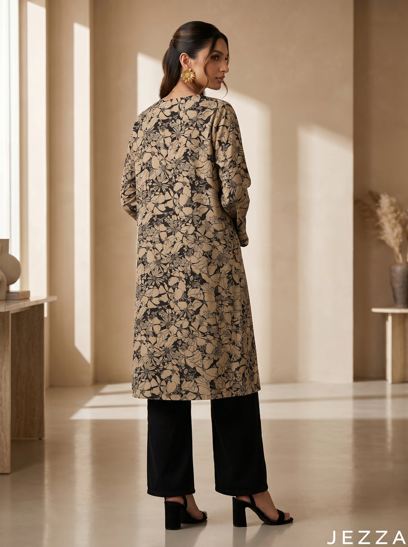 Petal Drift: Mandarin Collar Knee Top 87033