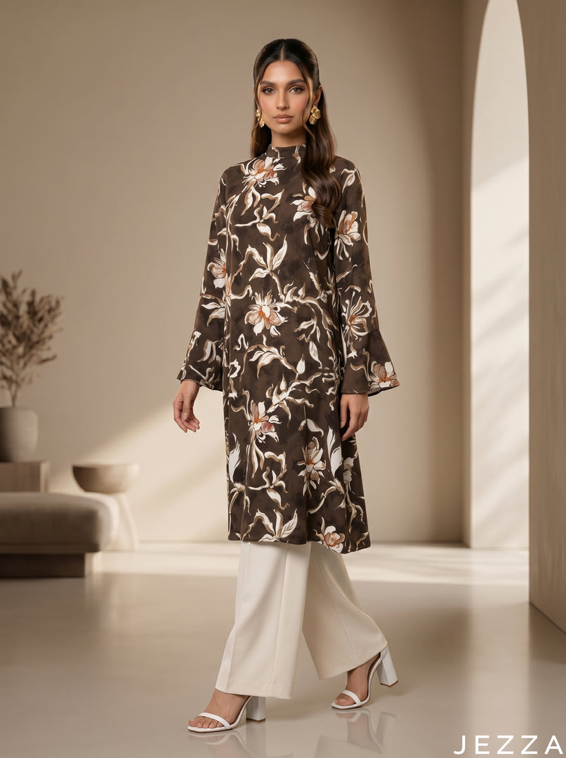Floral Sketch: Mandarin Collar Knee Top 87032