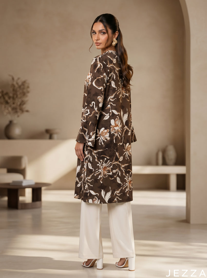 Floral Sketch: Mandarin Collar Knee Top 87032