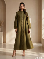 Load image into Gallery viewer, Verdant Form: Army Green A-Line Dress 75601