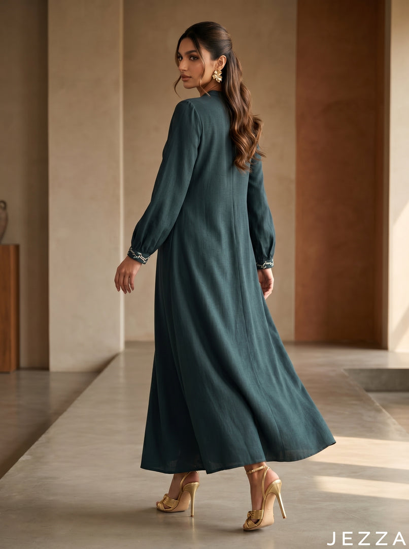 Deep Terrain: Jungle Green A-Line Dress 82761