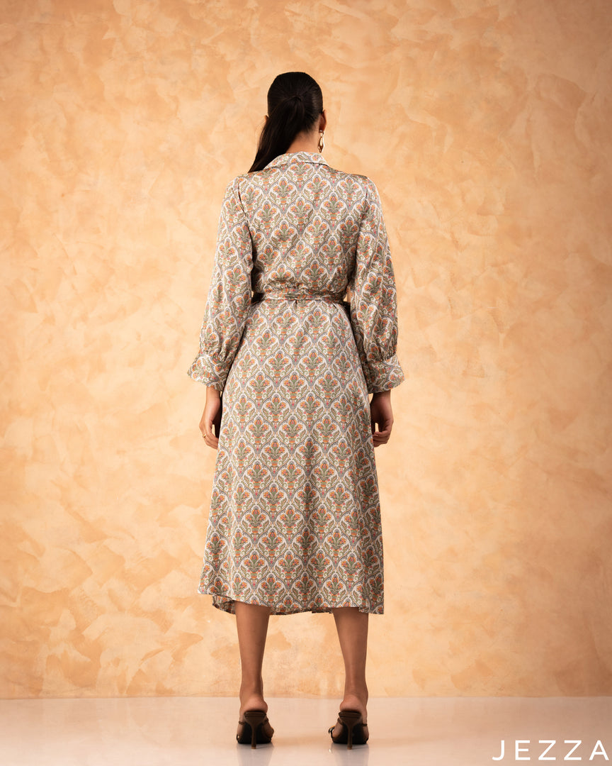 Elegant Bloom: Floral Satin Midi Dress 77561