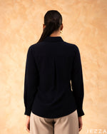 Load image into Gallery viewer, Timeless Elegance: Midnight Blue Formal Blouse 77591