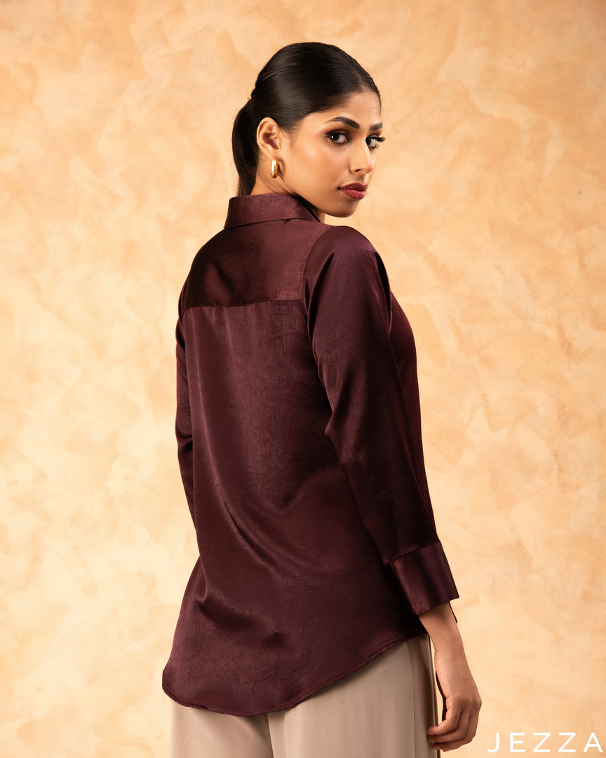 Sophisticated Hue: Burgundy Formal Blouse 76642