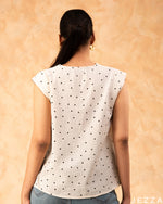 Load image into Gallery viewer, Playful Charm: White &amp; Black Dot Cotton Hip Top 77041