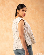 Load image into Gallery viewer, Playful Charm: White &amp; Black Dot Cotton Hip Top 77041
