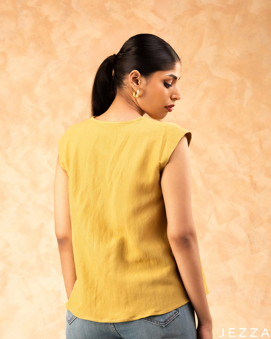 Sunny Ease: Bright Yellow Poly Cotton Hip Top 72651