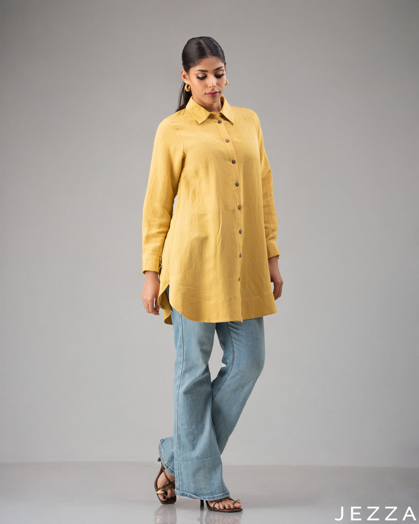 Sunny Ease: Mustard Collared Top 73401