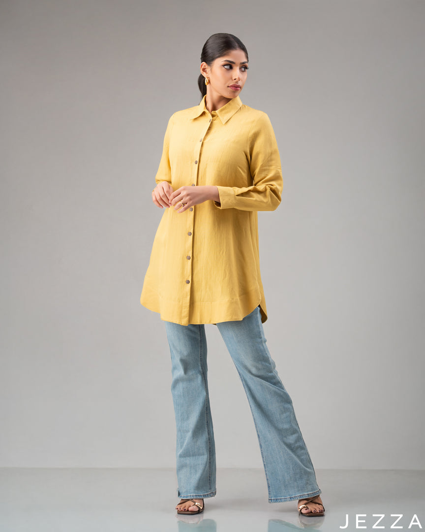 Sunny Ease: Mustard Collared Top 73401