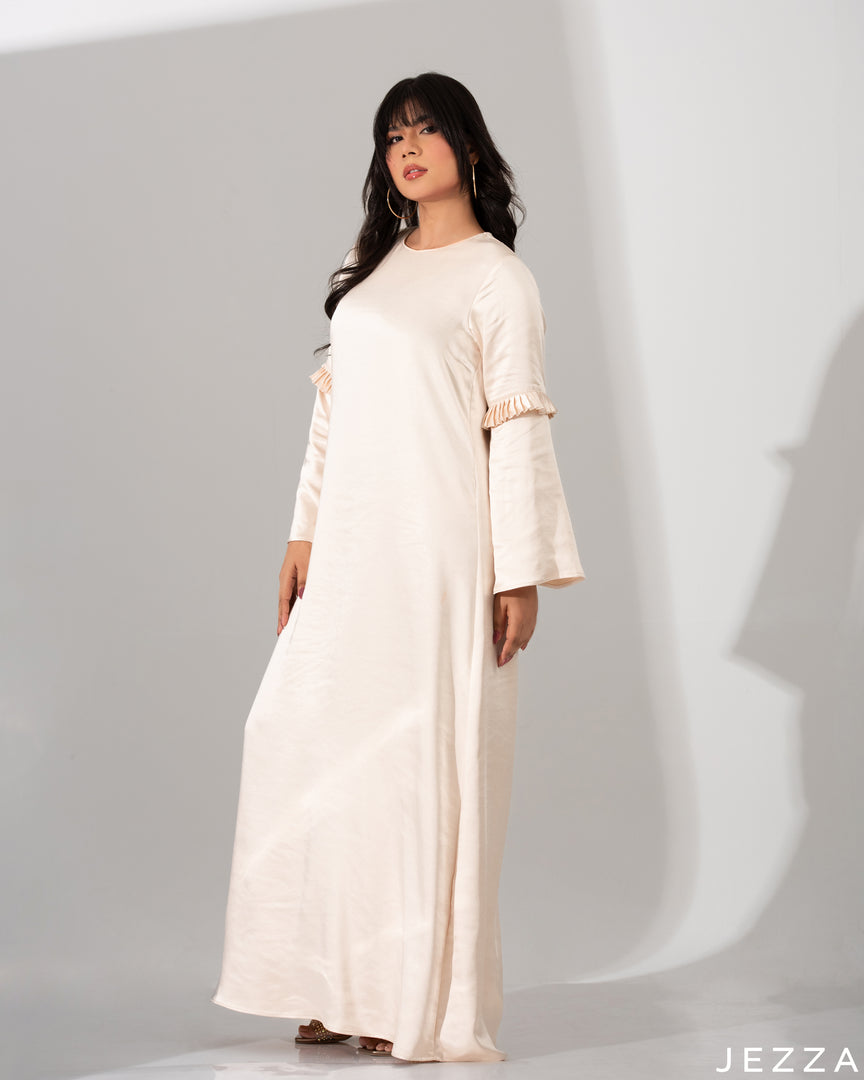 Thick Satin Long Dress With Decorative Sleeve 60221