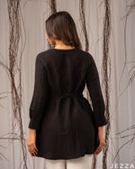 Load image into Gallery viewer, Classic Poise: Black Round-Neck Below-Hip Top 75982
