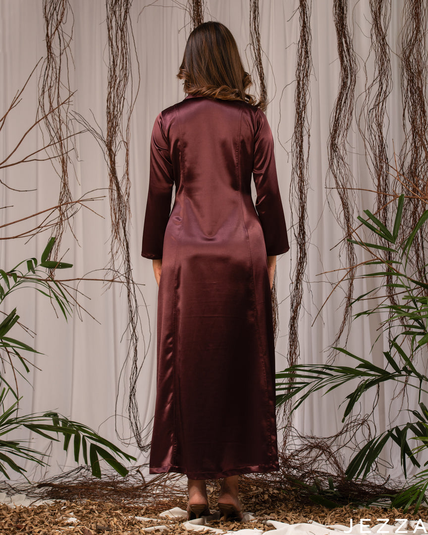 Regal Flow: Plum Satin A-Line Dress 78401