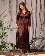 Load image into Gallery viewer, Regal Flow: Plum Satin A-Line Dress 78401