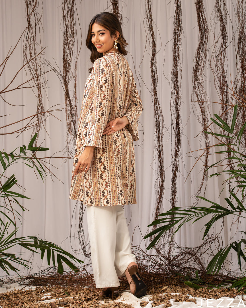 Linear Poise: Mandarin Collar Knee Top 79201