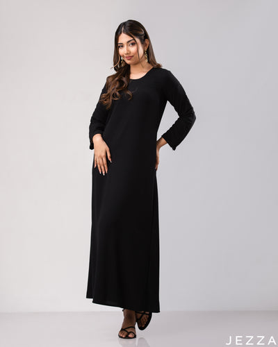 Timeless Flow: Black A-Line Dress 76801